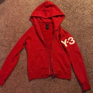 Y-3 red zip up sweatshirt